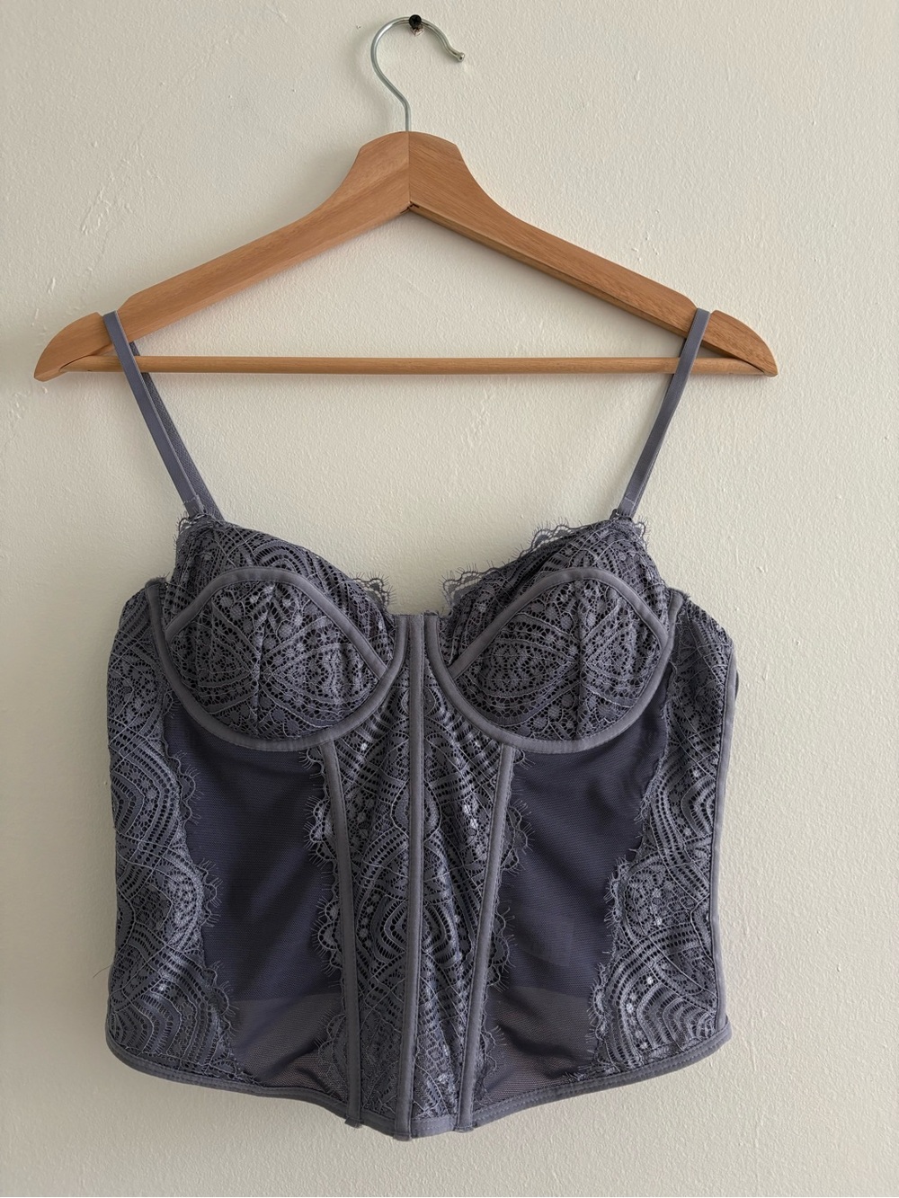 Lace Bustier Crop Top in Dusty Blue